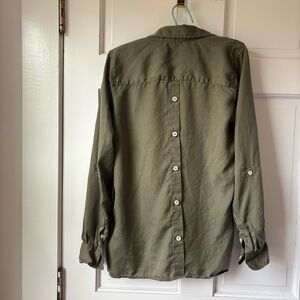 Women's Olive Green Button Detail Long Sleeve Shirt